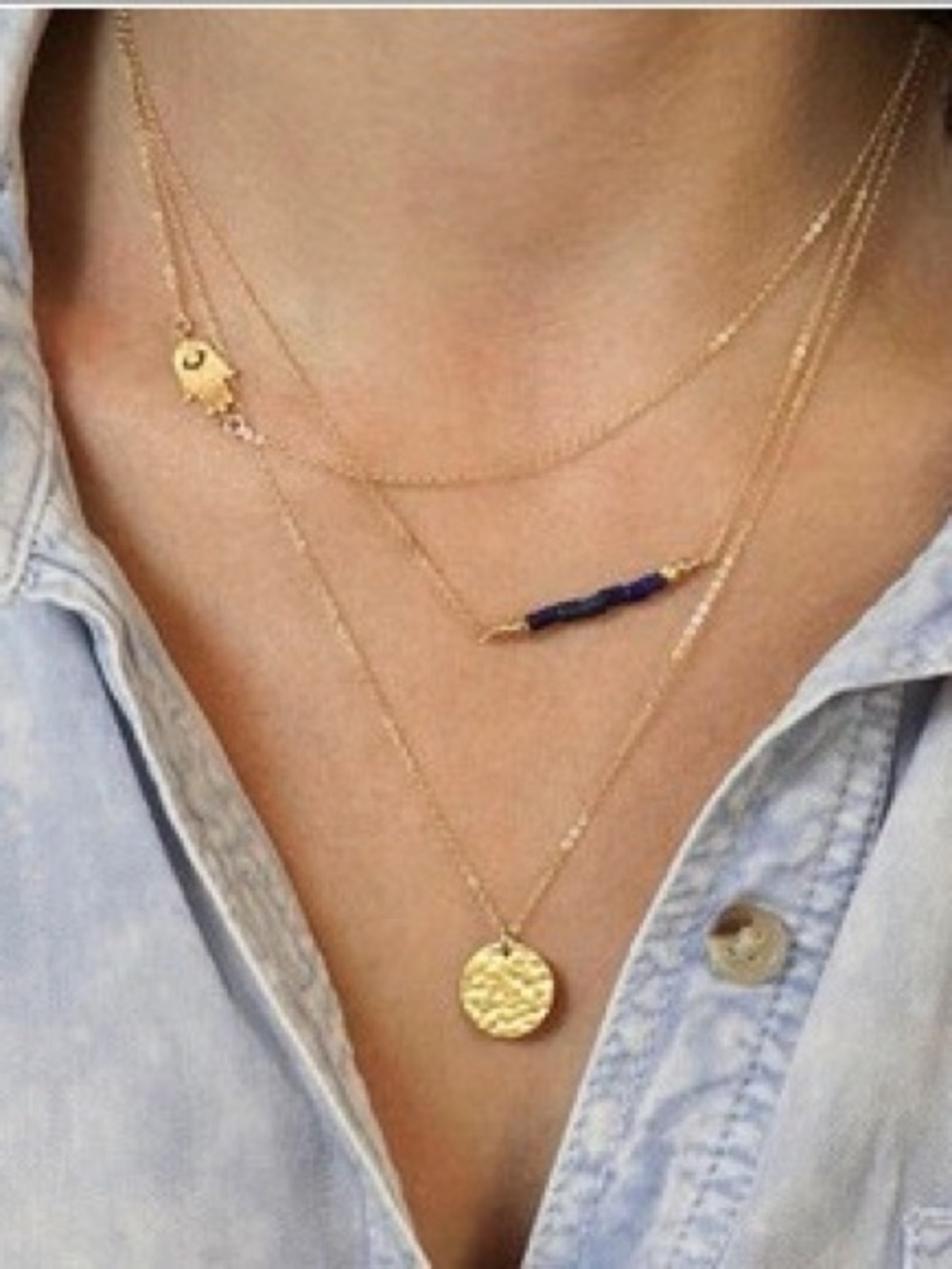 Hand Of Fatima Layered Necklace Women Color Gold & Blue
